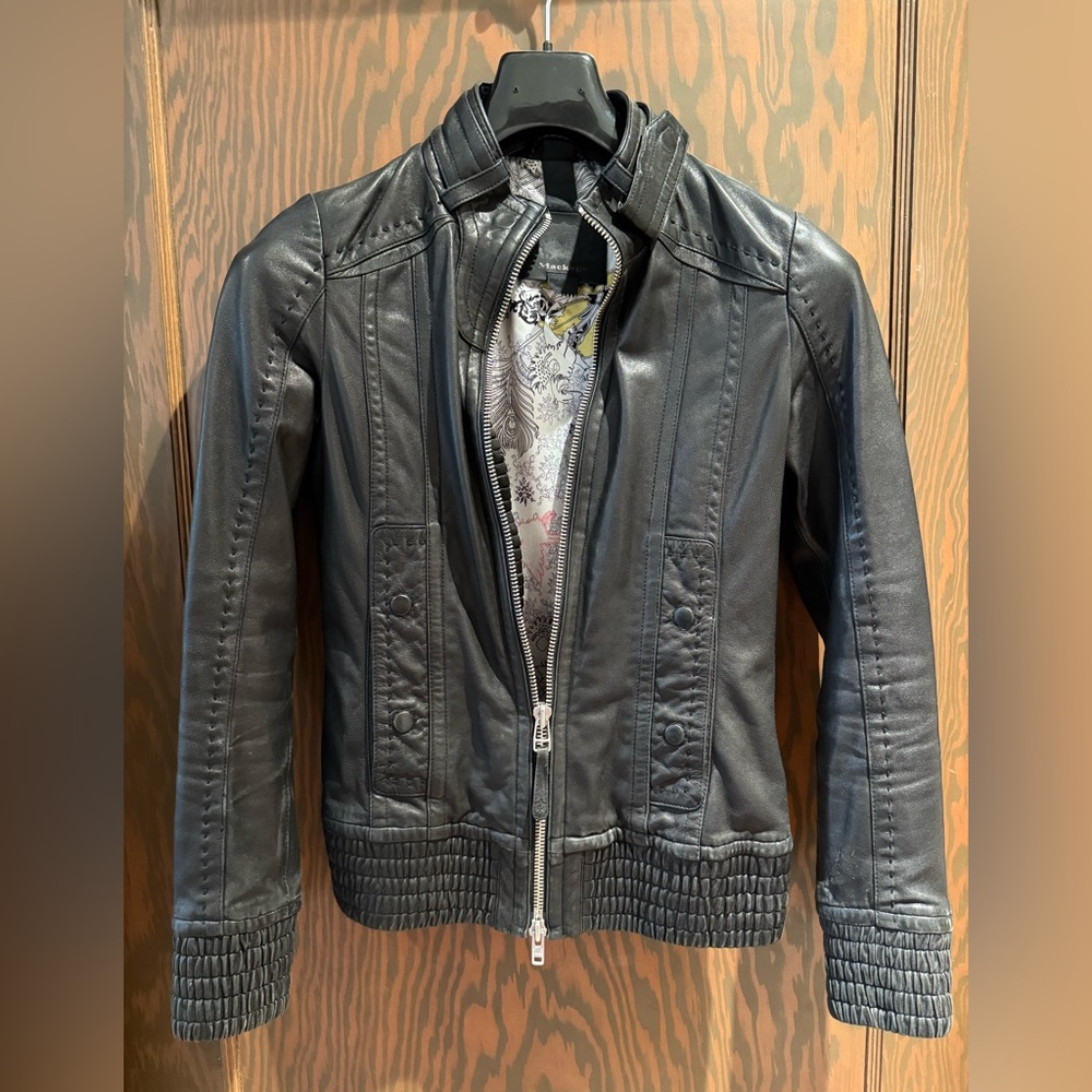 MACKAGE Black Leather Moto Jacket with Quilted Details - Picture 3 of 10